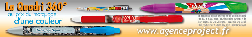 La quadri à 360° sur les stylos Bic promotion au prix du marquage d'une couleur